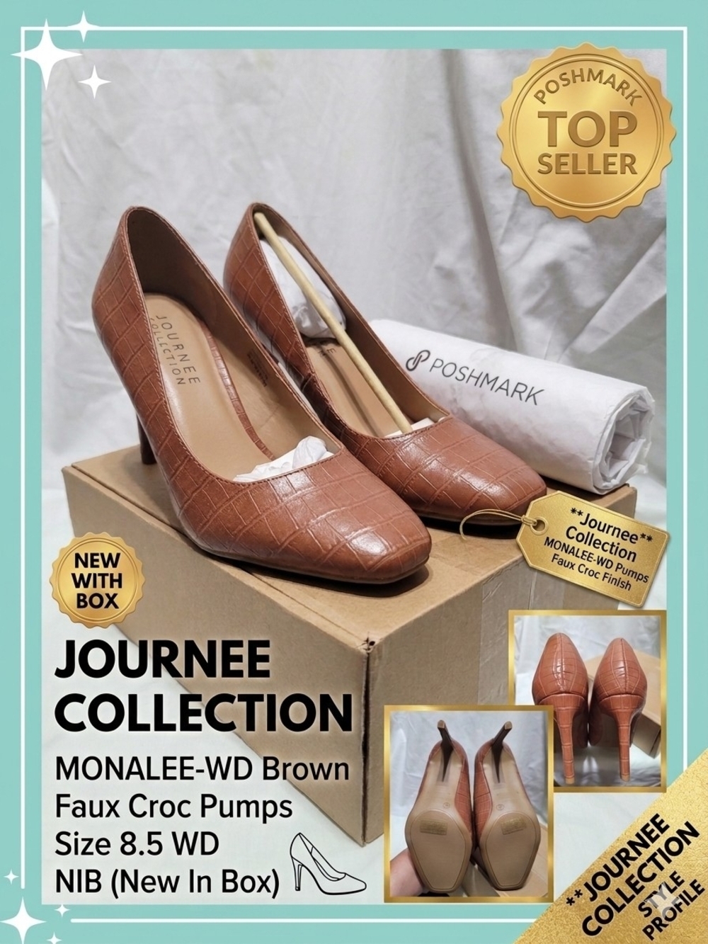 Journee Collection Monalee-WD Faux Croc Pumps Brown 8.5 WD NIB